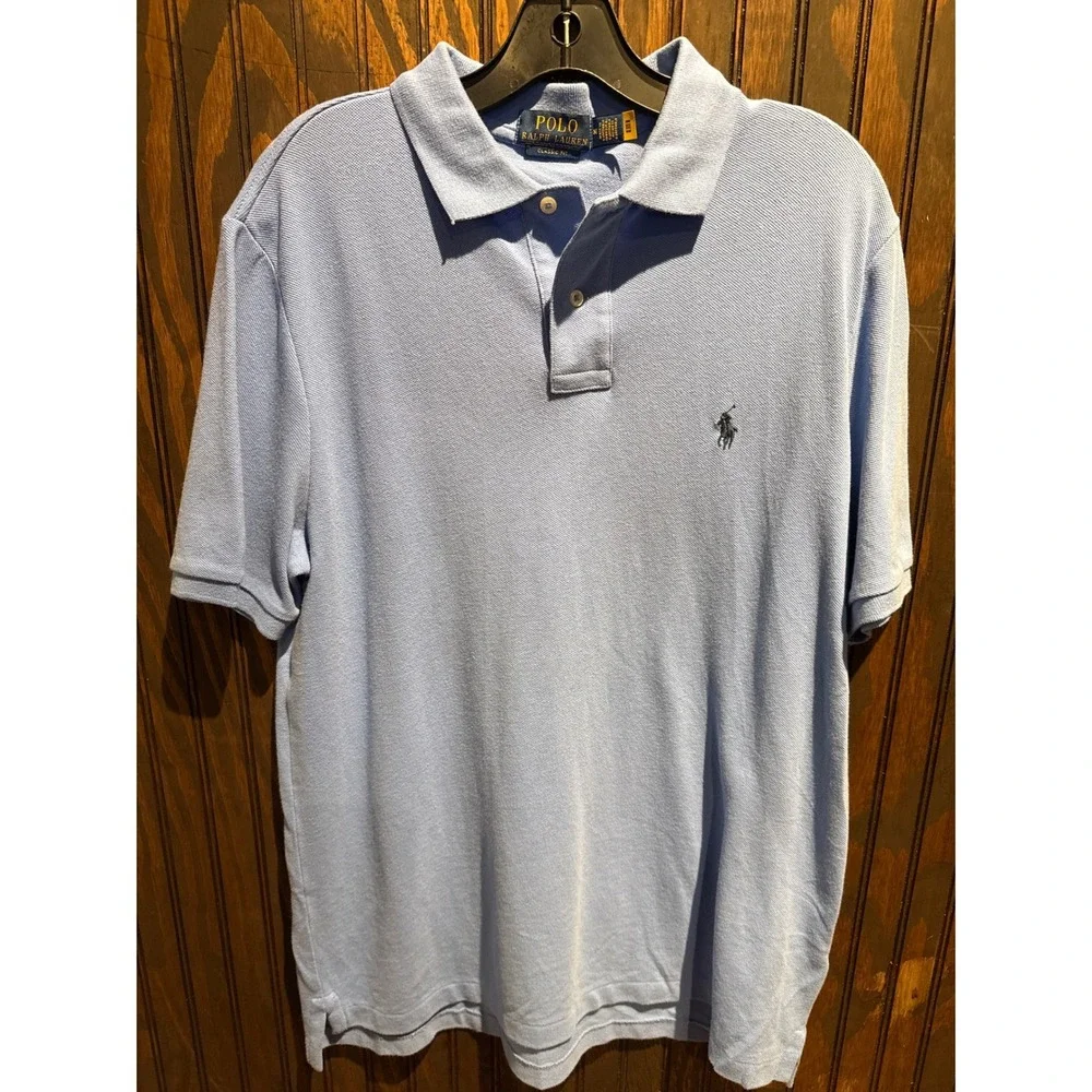 Polo Ralph Lauren Mens Classic Fit Short Sleeve Pique Polo Shirt Light Blue‎ XL